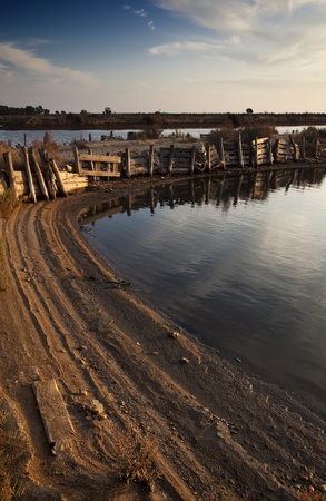 Sunset on the salt Bacuta, Odiel Natural Park in Huelva (Spain)の写真素材
