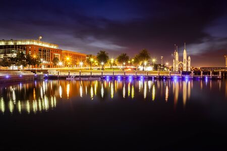 Geelong waterfront with Deakin University Geelong and famous Cunningham Pier archwayの写真素材