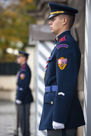 Prague castle guard with the Winter uniformのeditorial素材
