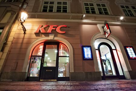 Prague city KFC outlet, Kentucky Fried Chicken, American fast food restaurantのeditorial素材