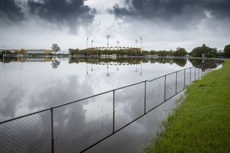flooding at the Metricon stadium on the Gold Coast, Queensland, Australiaのeditorial素材