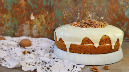 carrot cream pie from cottage cheese  and walnutsの写真素材