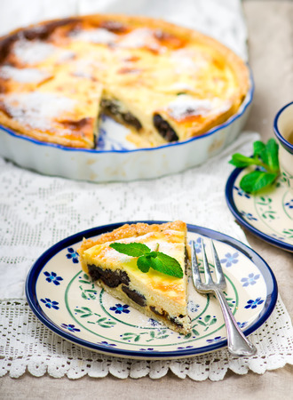 cottage cheese prunes cake. selective focusの写真素材