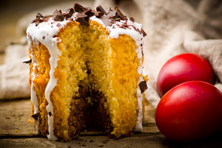 Easter cake kulich
 , traditional Russian easter pastries. style rustic, wooden