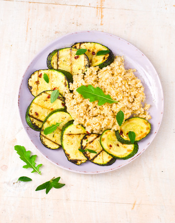 burghul  with grilled vegetables. the healthy. vegetarian food. food. top view. selective focusの写真素材