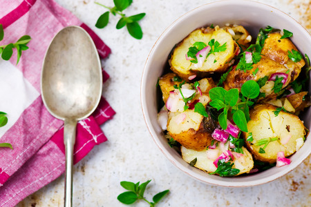 salad from baked potato. style vintage. selective focusの写真素材