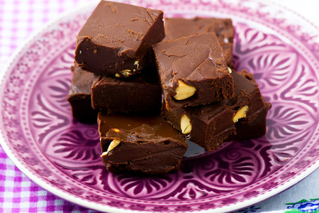 chocolate fadj with peanut butter. selective focus