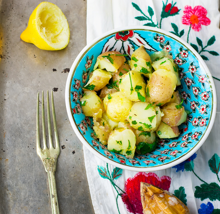 Moroccan potato salad. top view. selective focusの写真素材