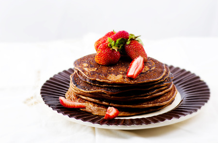 pancakes with strawberry .vintage style .selective focusの写真素材