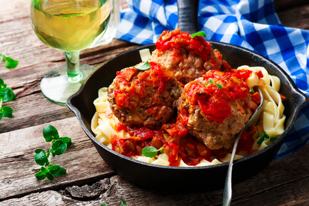Meatballs with tomato sauce and pasta.selective focusの写真素材