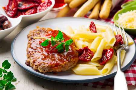 Pork Cutlets in Pizzaiola Sauce. .selective focusの写真素材
