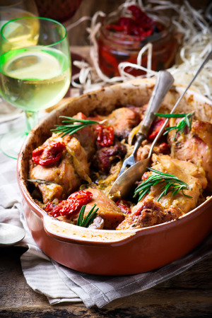 Braised rabbit  with vegetables.style rustic.selective focusの写真素材