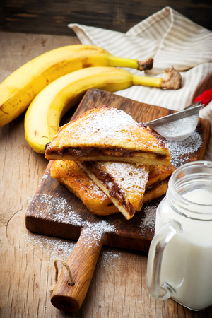 Chocolate Peanut Butter Banana Stuffed French Toast..selective focusの写真素材