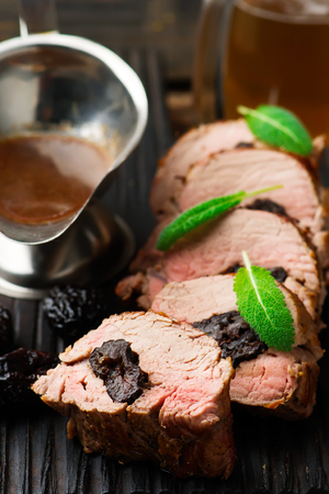 Prune-Stuffed Pork Fillet.selective focusの写真素材