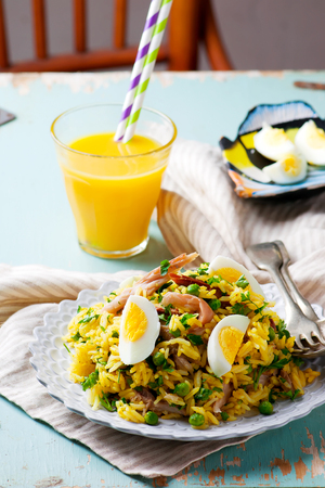 Kedgeree with a smoked mackerel. selective focusの写真素材