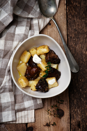 gnocchi with wild mushrooms.style rustic.selective focus.の写真素材