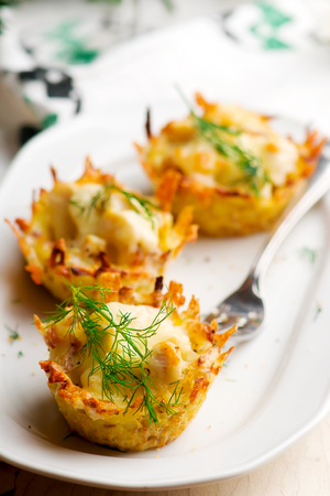 Potato and chicken cups.. style rustic. selective focusの写真素材