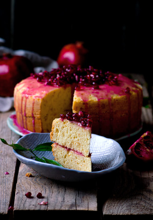 tangerine bundt cake with pomegranate glaze. selective focusの写真素材