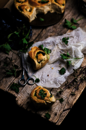  Wild nettle  WHOLE WHEAT  kissed  BUNS.. Style rustic. selective focusの写真素材