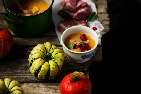 Pumpkin roasted soup..style rustic.selective focusの写真素材