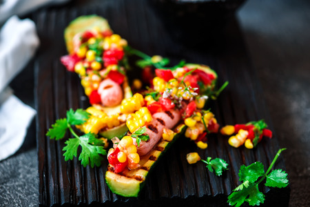 zucchini bun hot dog.style rustic.selective focusの写真素材