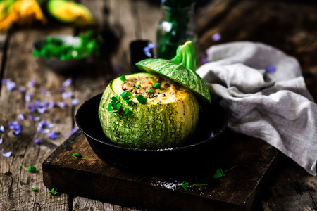 zucchini stuffed with tuna.style rustic.selective focusの写真素材