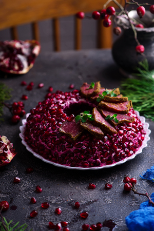
Salad Garnet bracelet. Traditional Russian Festive Salad.selective focusの写真素材