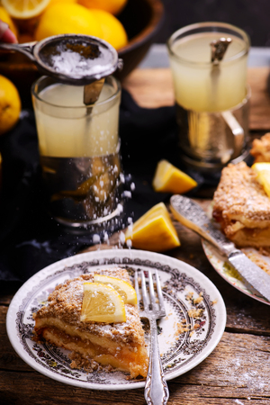 Lemon coffee cake,  rustic style, selective focusの写真素材