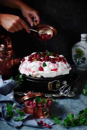 Gooseberry Pavlova.selective focus.Style vintageの写真素材