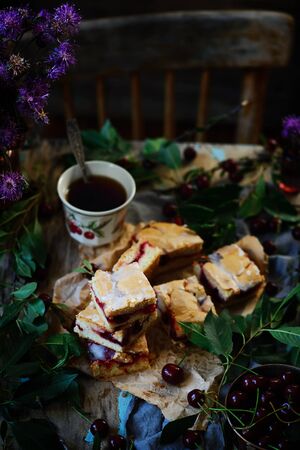 HOMEMADE CHERRY PIE BARS..selective focus