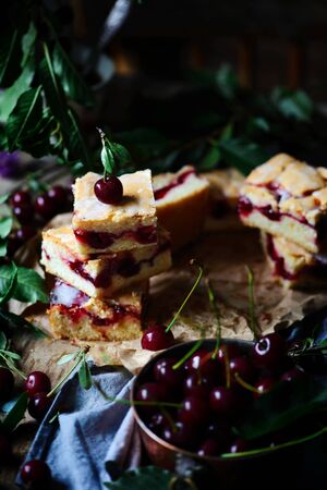 HOMEMADE CHERRY PIE BARS..selective focusの写真素材