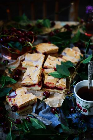 HOMEMADE CHERRY PIE BARS..selective focusの写真素材