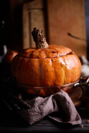 Sausage-Stuffed Pumpkins.dark photo.selective focusの写真素材