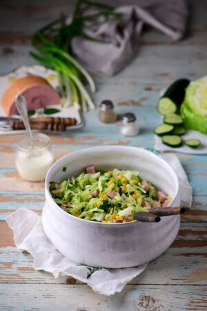cale slaw cabbage ham salad.. style rustic.selective focusの写真素材