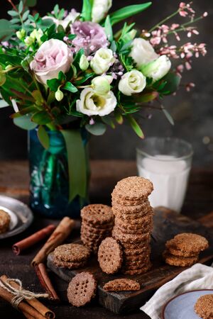  Buckwheat graham cracker vegan cookies..style rustic.selective focusの写真素材