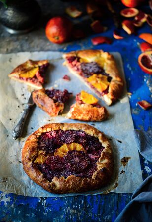 Blood orange galette..dark photo.vintage style.selective focusの写真素材