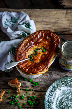 pie with vegetables and rabbit.style rustic.selective focusの写真素材