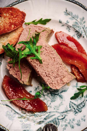 Chicken liver parfait with stewed quince.style vintage.selective focusの写真素材