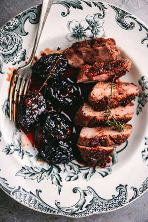 Roasted duck breast with prunes..style vintage.selective focusの写真素材