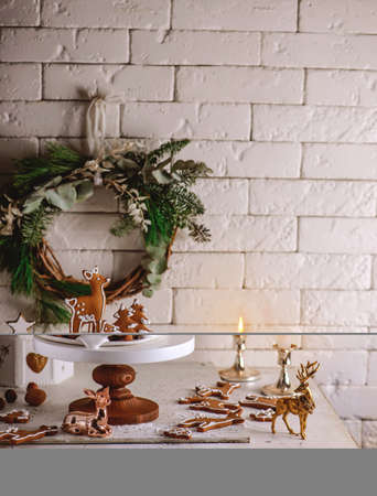 Christmas curd stollen on a Christmas rustic background. Style rustic. selective focusの写真素材