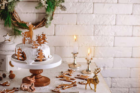 Christmas mature cake on a Christmas rustic background. Style rustic. selective focusの写真素材