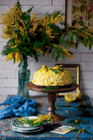 ITALIAN MIMOSA CAKE for International Women's Day on March 8.selective focusの写真素材