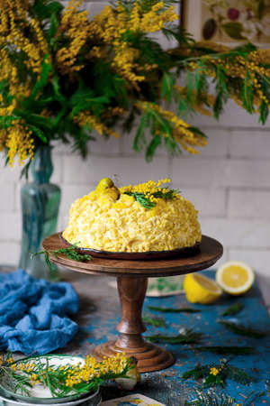 ITALIAN MIMOSA CAKE for International Women's Day on March 8.selective focusの写真素材