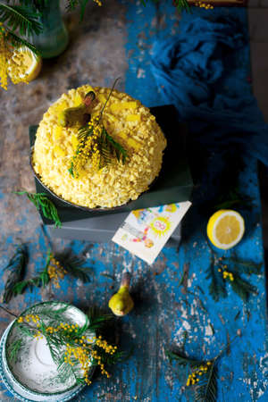 ITALIAN MIMOSA CAKE for International Women's Day on March 8.selective focusの写真素材