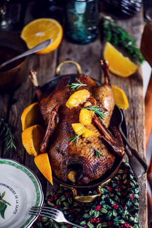 cranberry and rosemary roasted chiken.style rustic.selective focusの写真素材