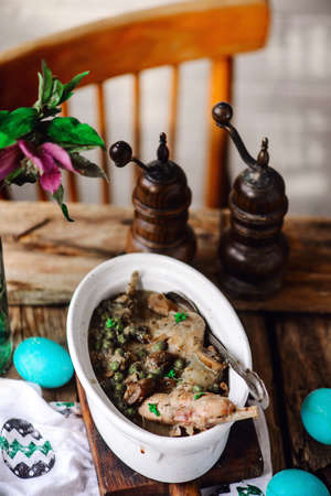 Easter chickens with herbs and lemon..style rustic.selective focusの写真素材