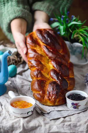 Easter challah...traditional easter pastries. selective focus