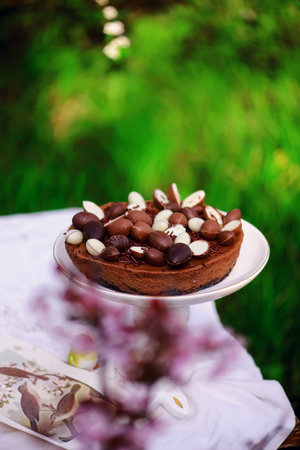 Easter chocolate cheesecake.traditional easter pastries. selective focusの写真素材