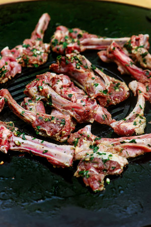 Lamb Chops Marinated with Mint and green pea. selective focusの写真素材