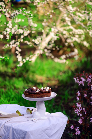 Easter chocolate cheesecake.traditional easter pastries. selective focus